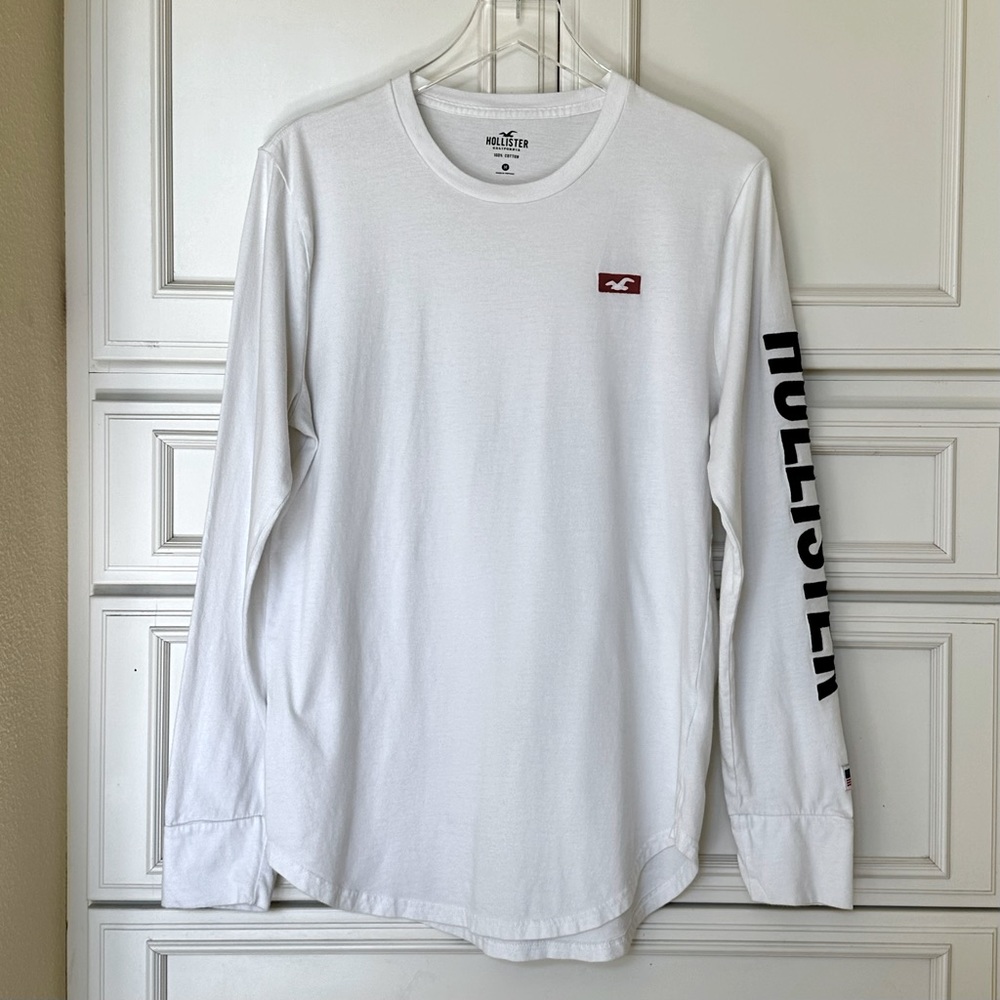 HOLLISTER Men's White Logo Long Sleeve T-Shirt 100% Cotton Size Medium